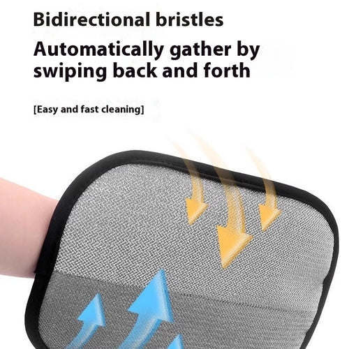Cleaning pad with bidirectional bristles and text indicating ease of use.